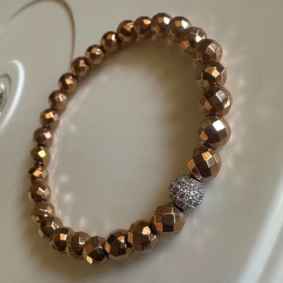 6mm Faceted Rose Gold Hematite Stretch Bracelet with Pave Silver Spacer - Picture 6 of 7